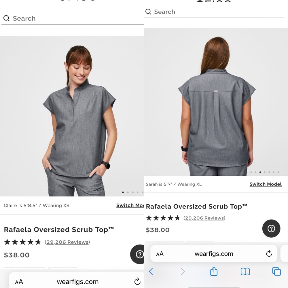 Rafaela Oversized Scrub Top small graphite Figs Oversized fit-fits like a medium